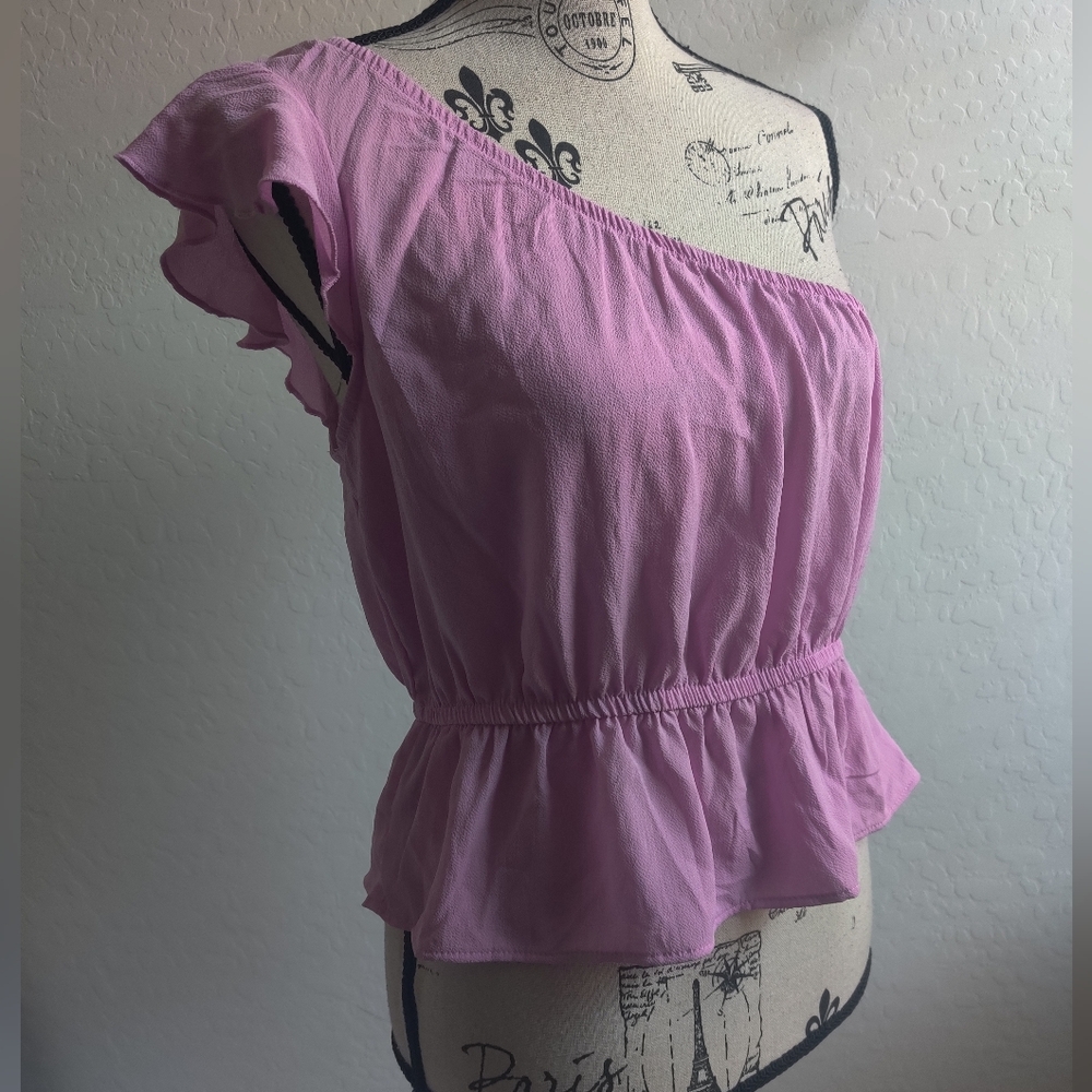 🆕 Pink Rose One-shoulder empire waist Blush Pink Juniors spring summer vaca top